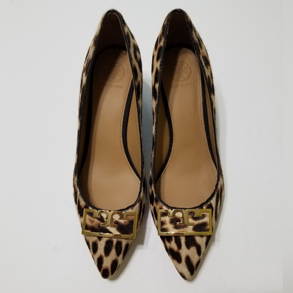 NWOB Tory Burch Gigi Calf-Hair Leopard Wedge Pumps Size 9 $348 - Picture 4 of 16